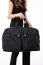NEMO BAGS Siyah Seyahat Çantası, Orta Boy, Valiz Askılı Bavul, Klinkır Su Geçirmez Kumaş Spor Çantası, 46x30cm