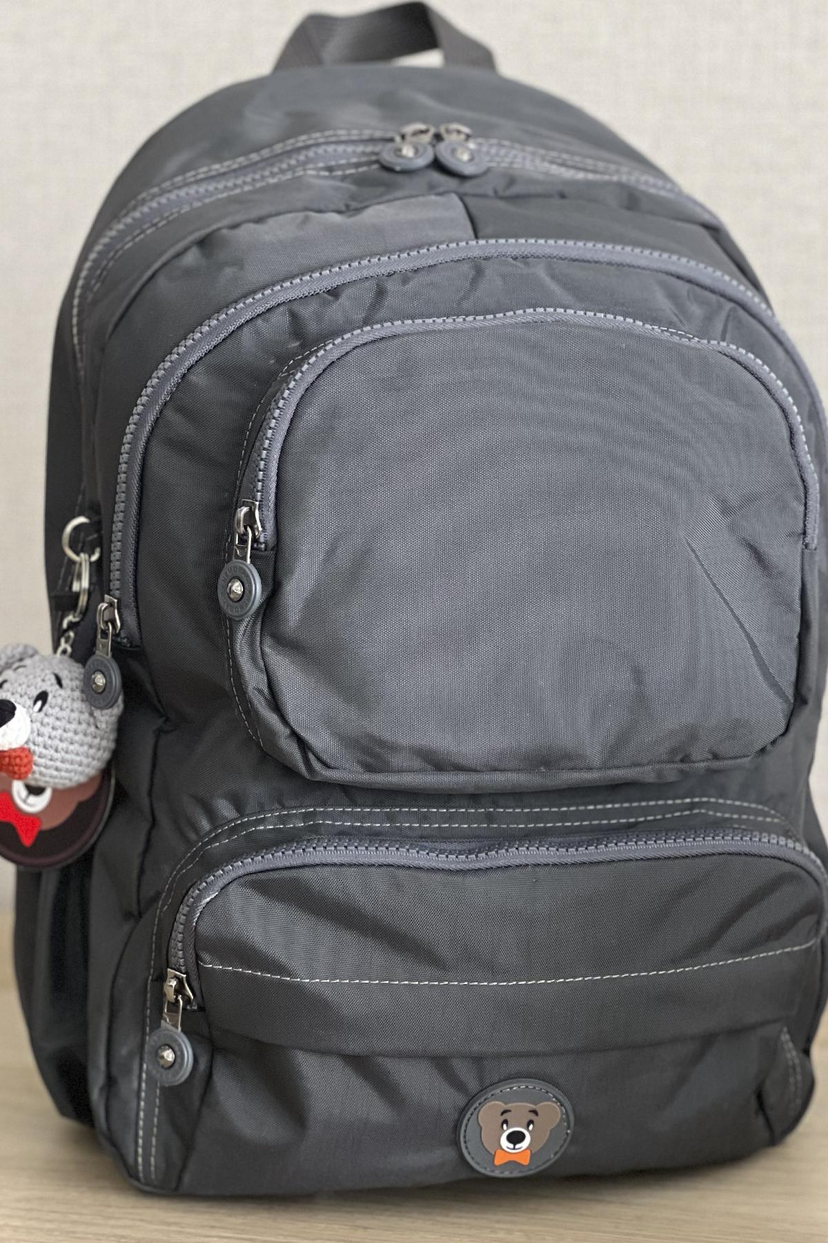 Nemo Bags GRİ Sırt, Okul, 14 İnç Laptop, Seyahat Çantası Amigurumi Ayıcık Anahtarlık Hediyeli