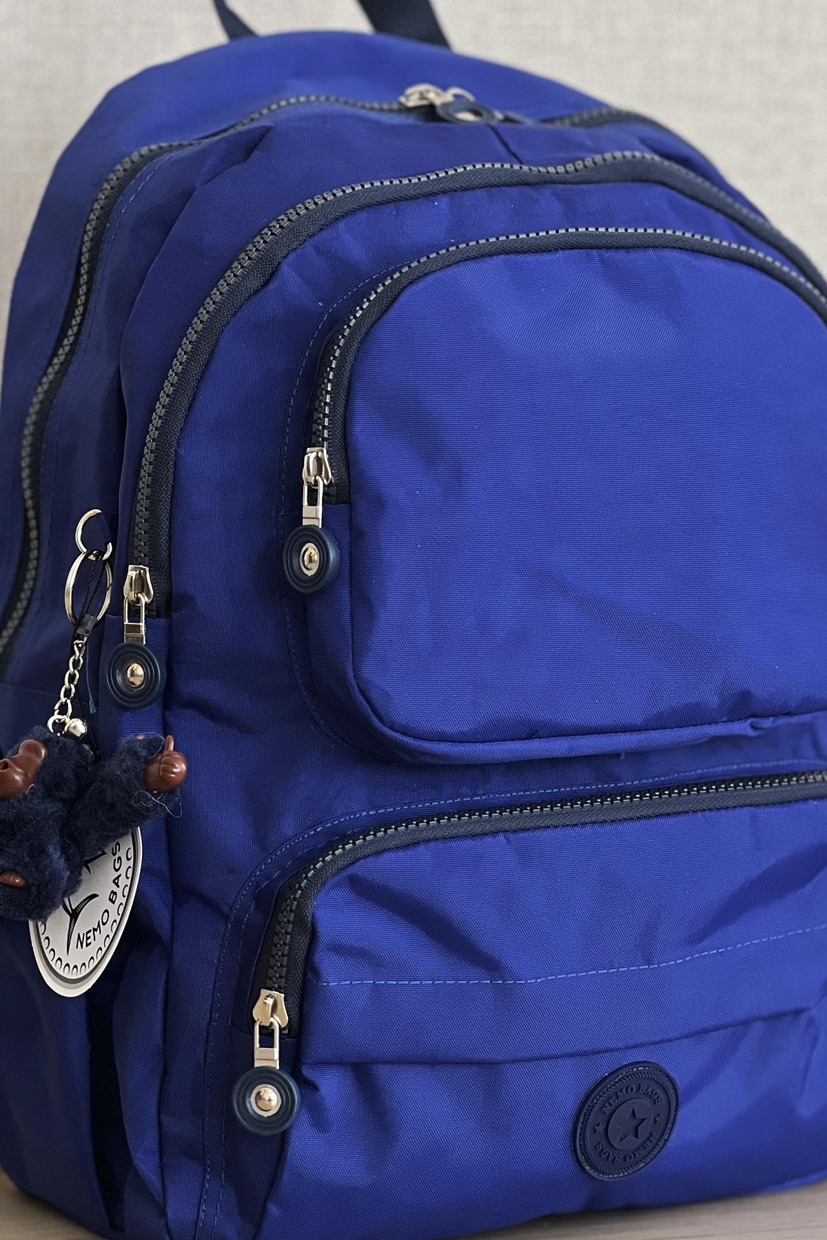 Nemo Bags Saks Mavisi Sırt, Okul, 14 İnç Laptop, Seyahat Çantası Goril Anahtarlık Hediyeli