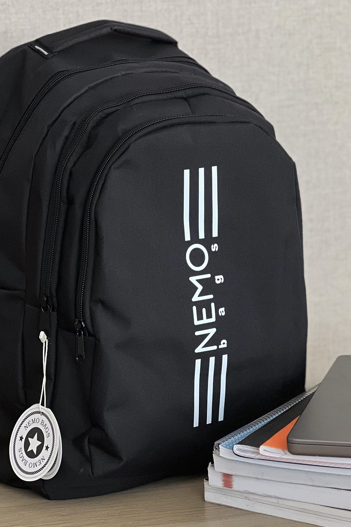 NEMO BAGS Siyah Sırt Çantası Büyük Boy Okul Çantası Seyahat Çantası Su Itici Spor Çantası 45x30x15cm 24 LT