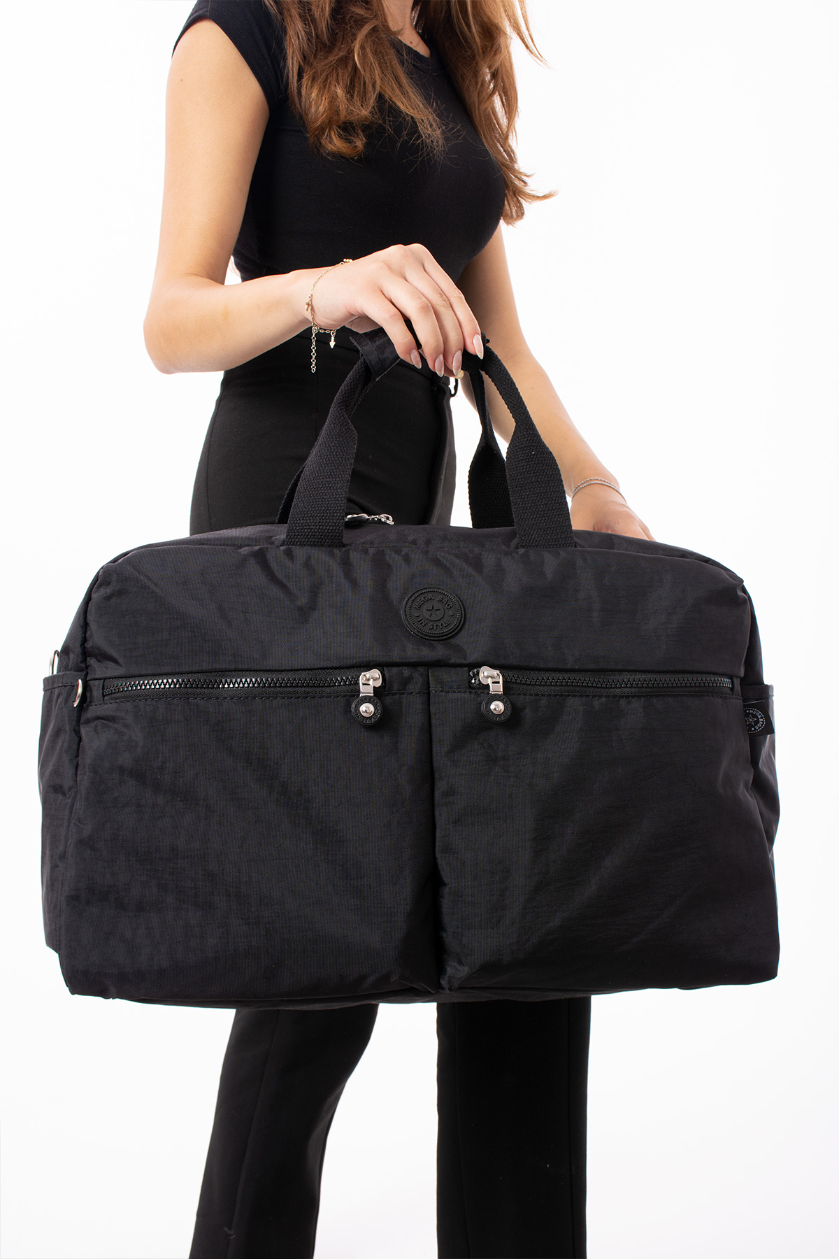 NEMO BAGS Siyah Seyahat Çantası, Orta Boy, Valiz Askılı Bavul, Klinkır Su Geçirmez Kumaş Spor Çantası, 46x30cm