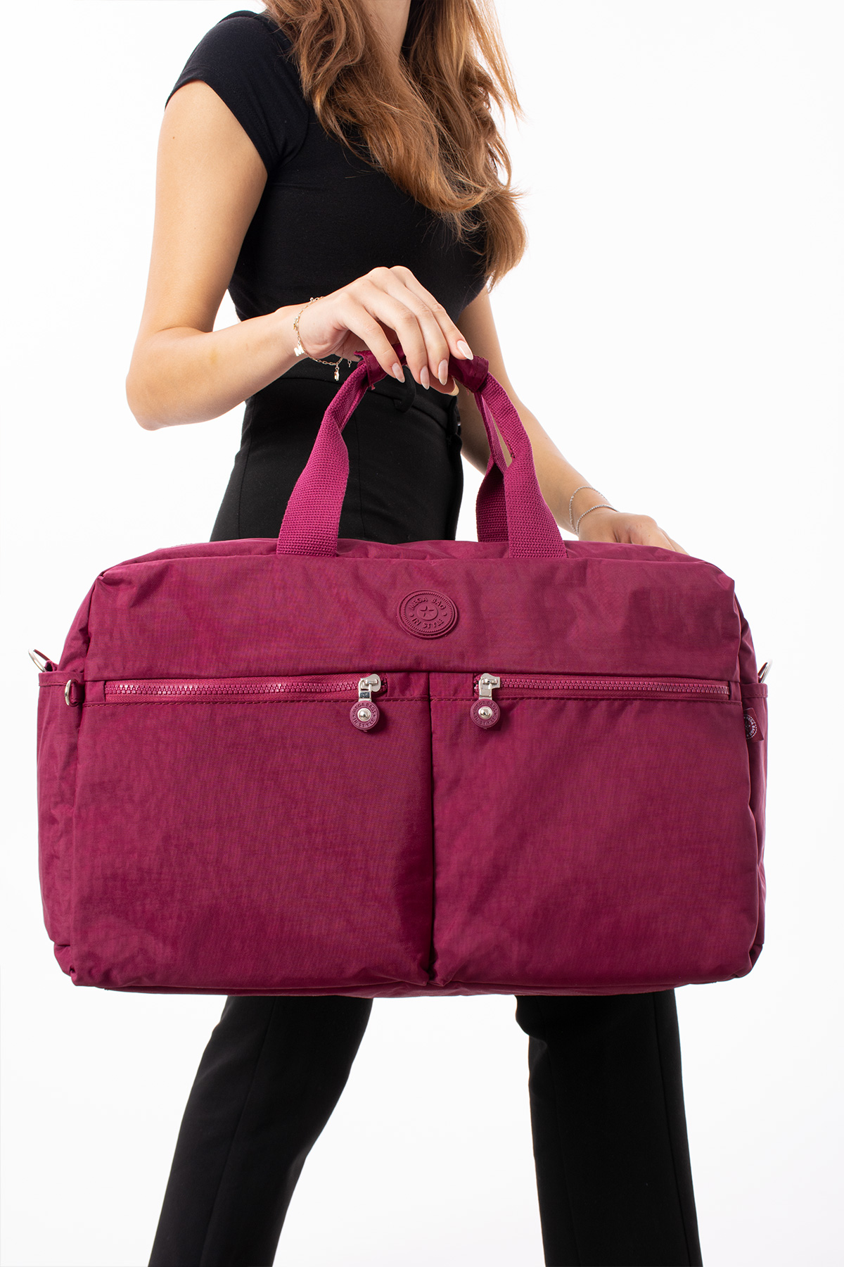 NEMO BAGS Bordo Seyahat Çantası, Orta Boy, Valiz Askılı Bavul, Klinkır Su Geçirmez Kumaş Spor Çantası, 46x30cm