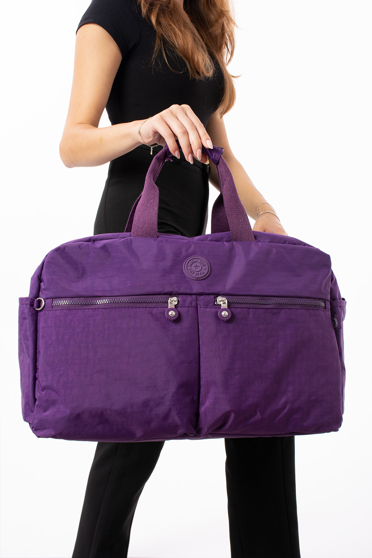 NEMO BAGS Mor Seyahat Çantası, Orta Boy, Valiz Askılı Bavul, Klinkır Su Geçirmez Kumaş Spor Çantası, 46x30cm