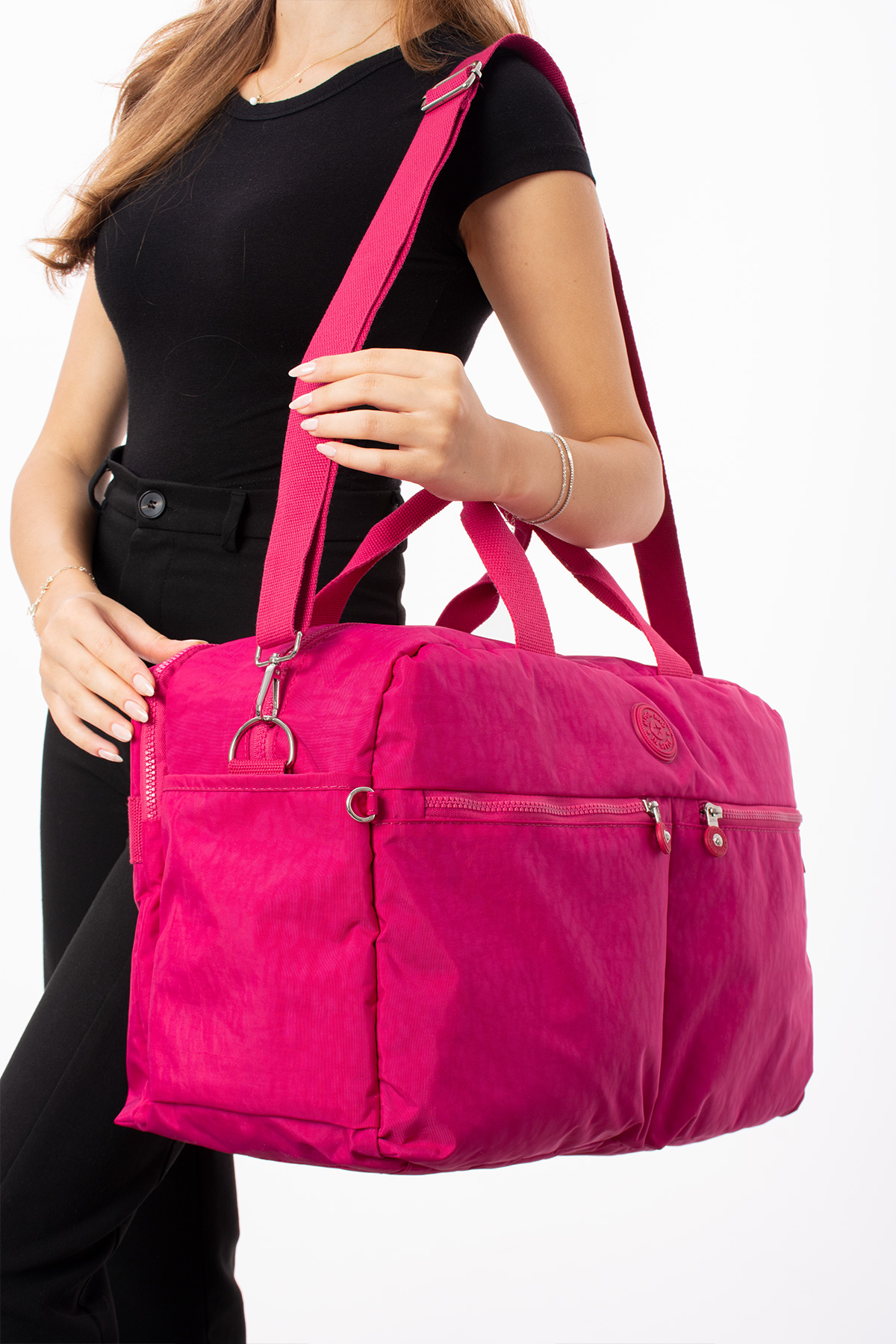 NEMO BAGS Pembe Seyahat Çantası, Orta Boy, Valiz Askılı Bavul, Klinkır Su Geçirmez Kumaş Spor Çantası, 46x30cm